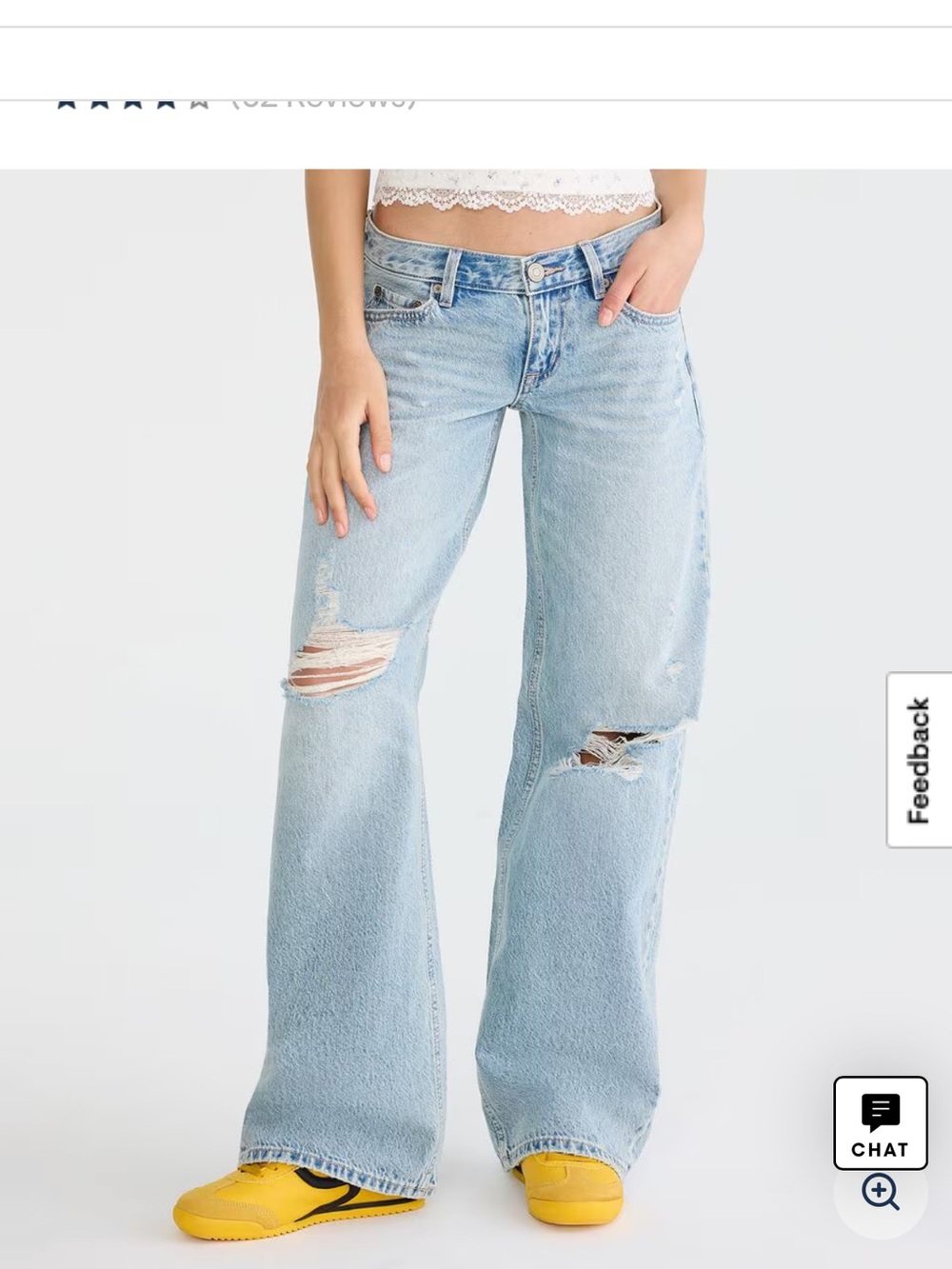 Light Wash Distressed Wide-Leg Jeans - Women's